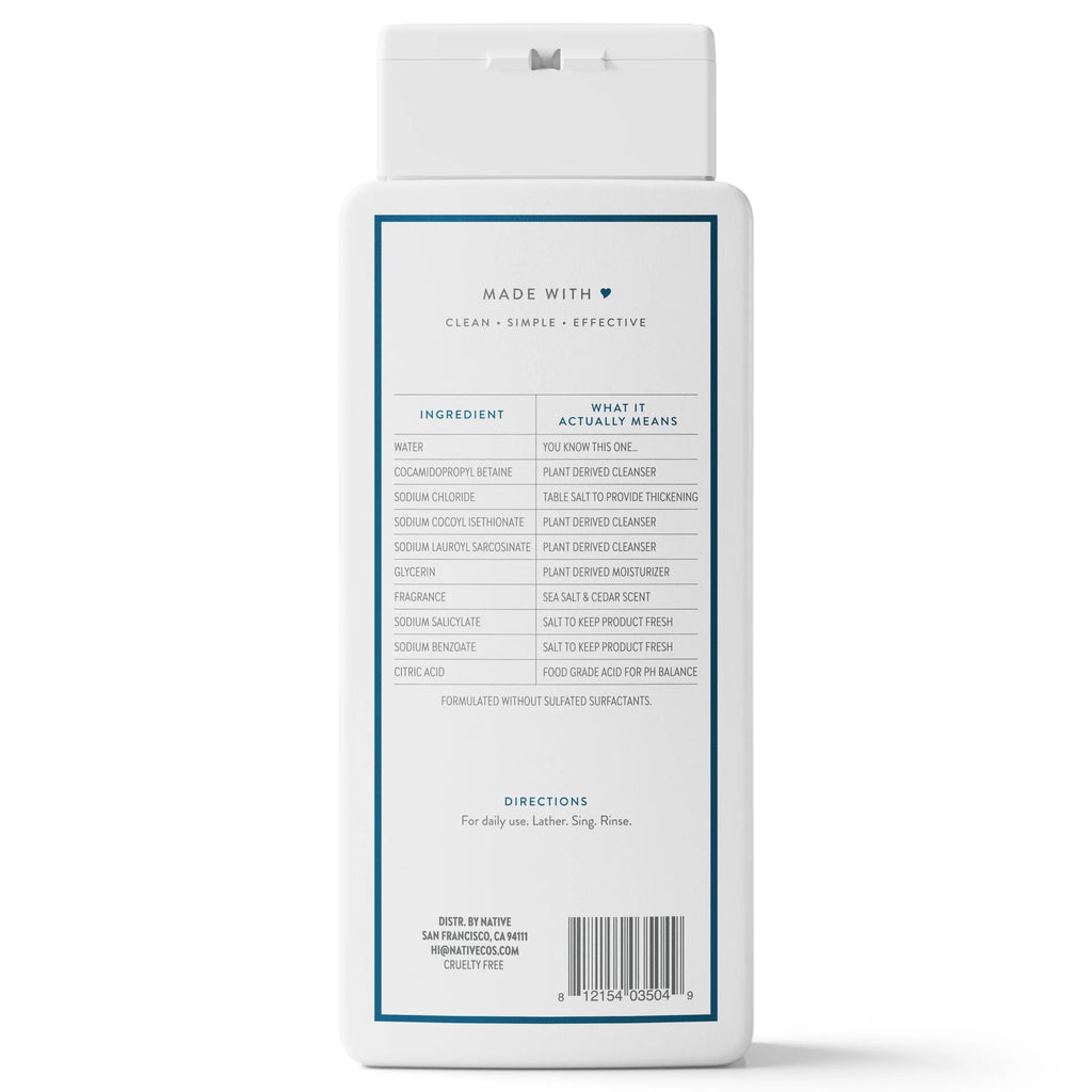 Body Wash, Sea Salt & Cedar, Sulfate Free, for Women & Men, 18 Fl Oz