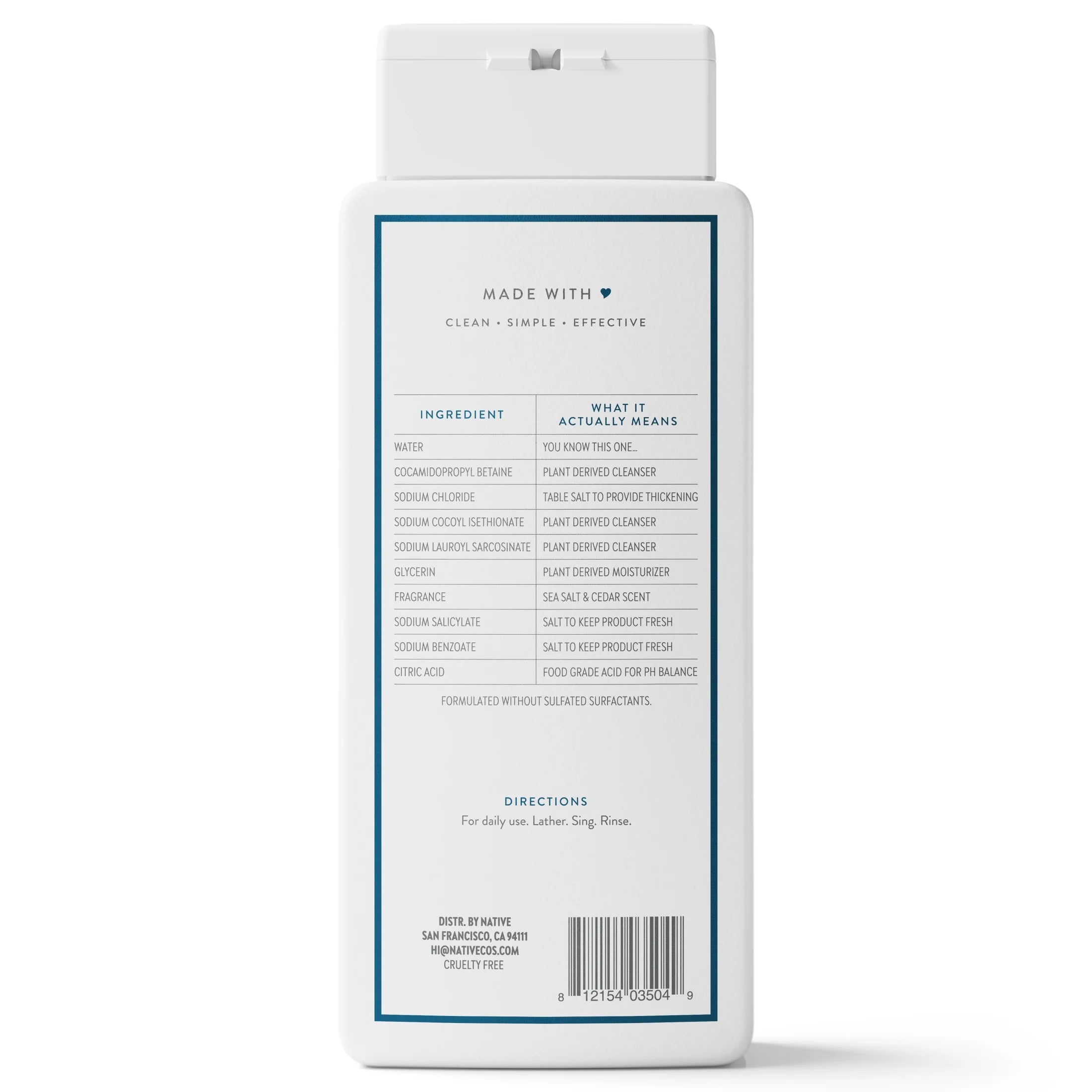 Body Wash, Sea Salt & Cedar, Sulfate Free, for Women & Men, 18 Fl Oz