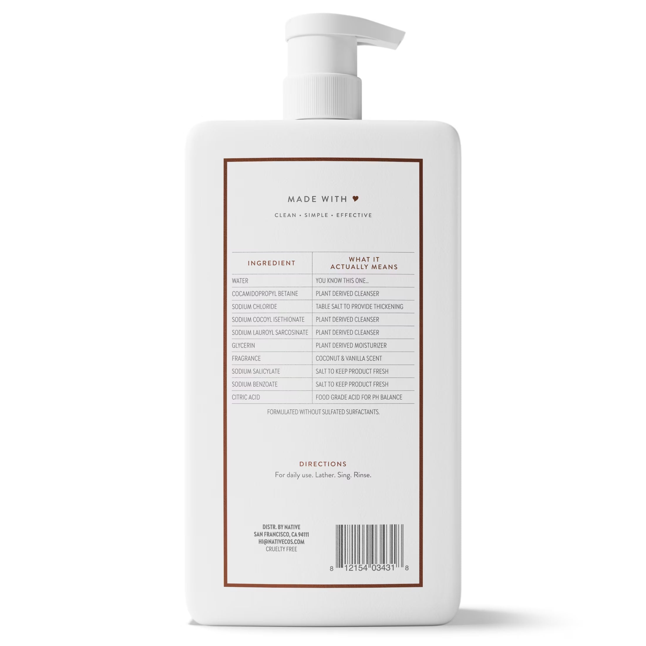 Body Wash, Coconut & Vanilla, Sulfate Free, 36 Fl Oz