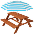 Outdoor Wooden Kids Picnic Table with Umbrella, Activity Table, 220 Lb Capacity - Aqua