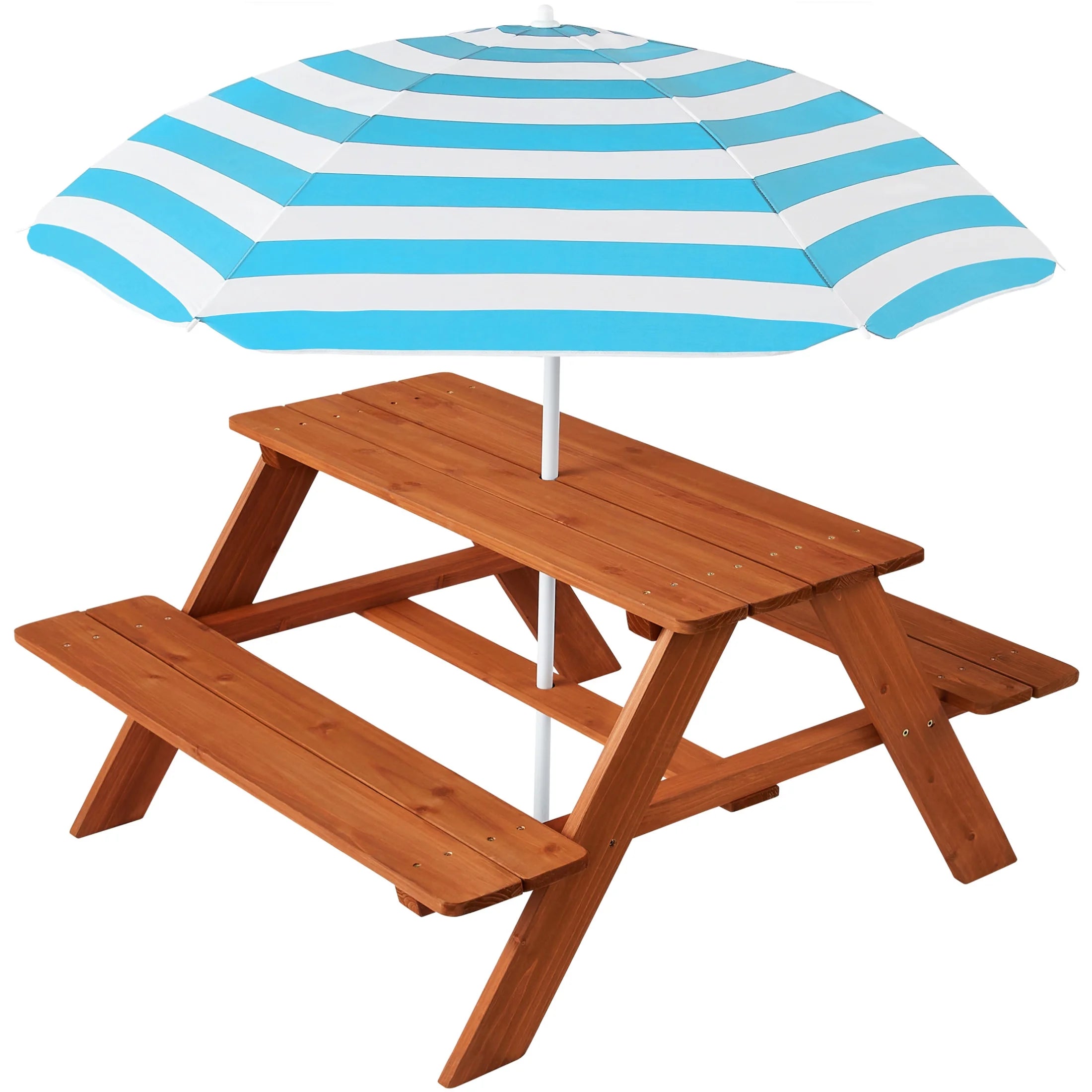 Outdoor Wooden Kids Picnic Table with Umbrella, Activity Table, 220 Lb Capacity - Aqua