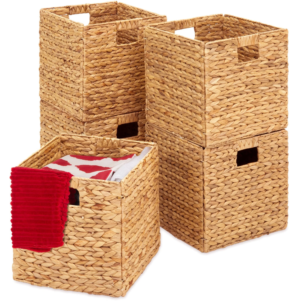 10.5X10.5In Hyacinth Storage Baskets, Set of 5 Multipurpose Collapsible Organizers - Natural