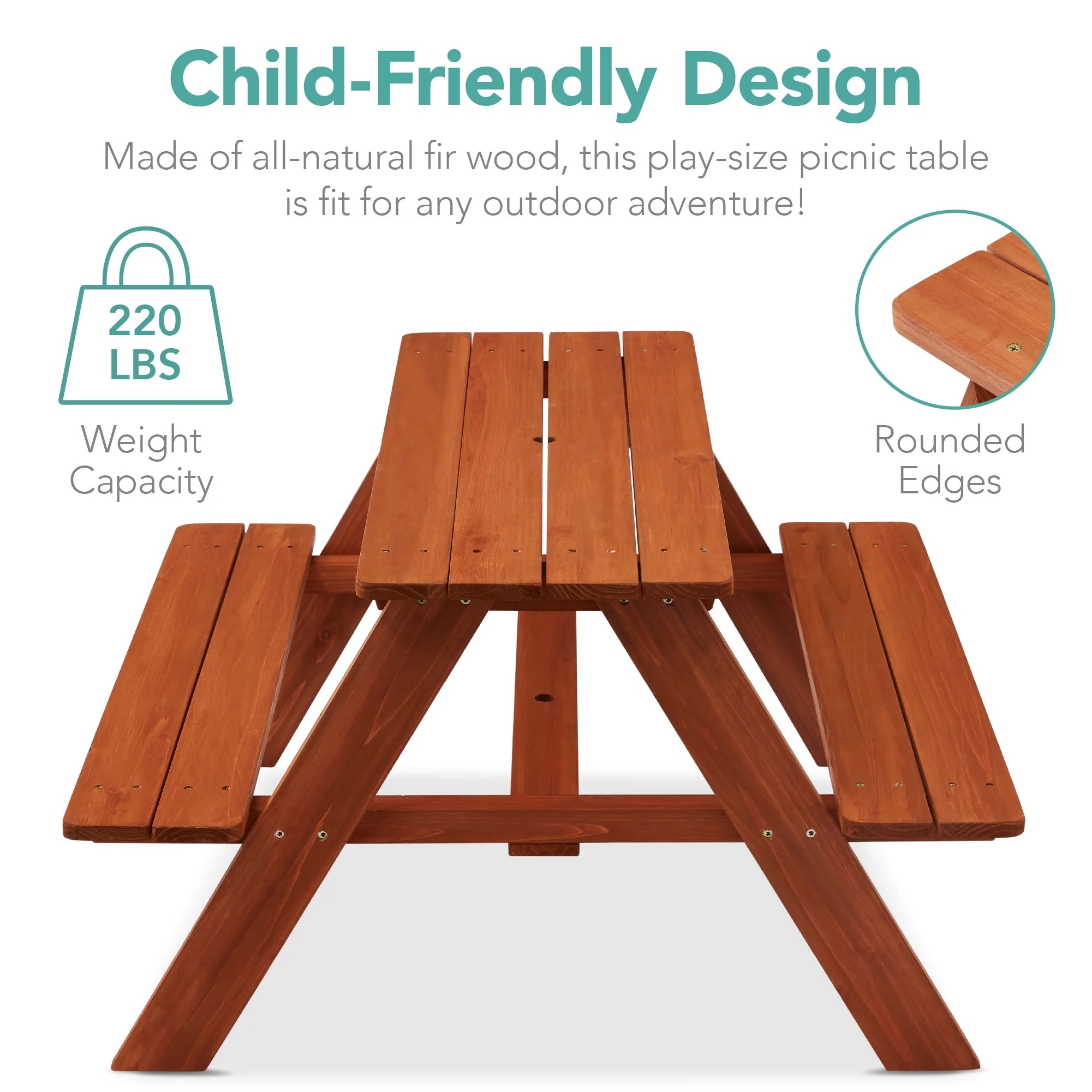 Outdoor Wooden Kids Picnic Table with Umbrella, Activity Table, 220 Lb Capacity - Aqua