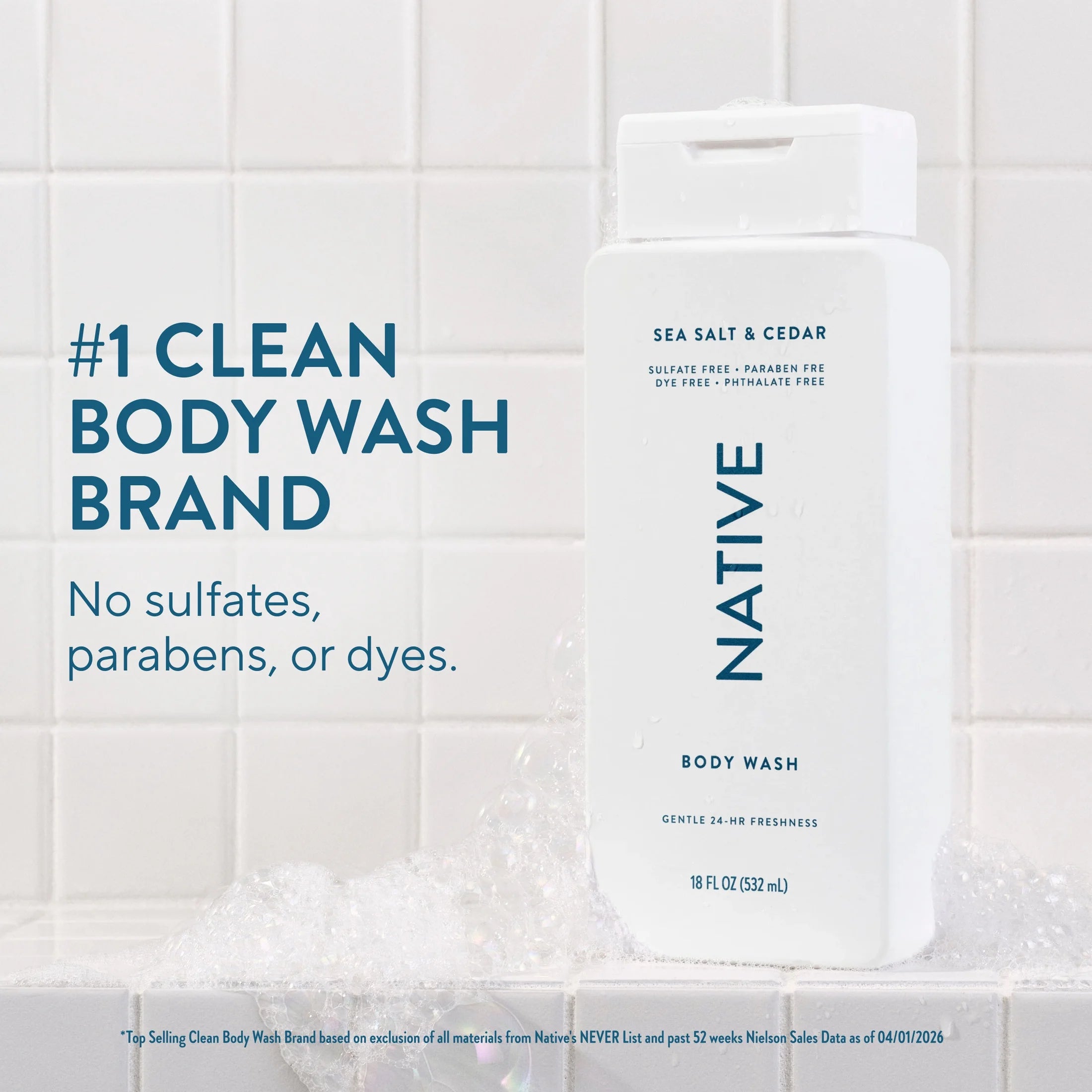 Body Wash, Sea Salt & Cedar, Sulfate Free, for Women & Men, 18 Fl Oz