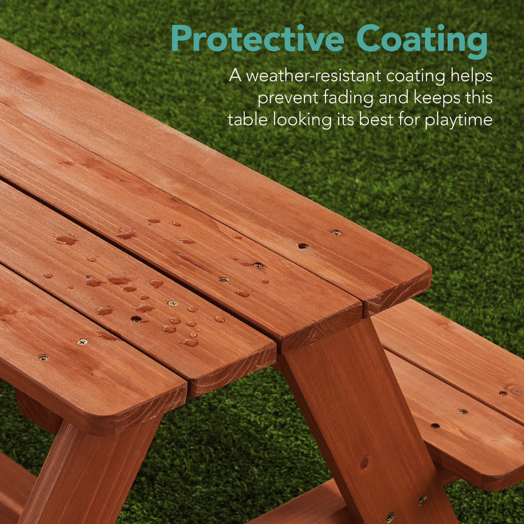 Outdoor Wooden Kids Picnic Table with Umbrella, Activity Table, 220 Lb Capacity - Aqua