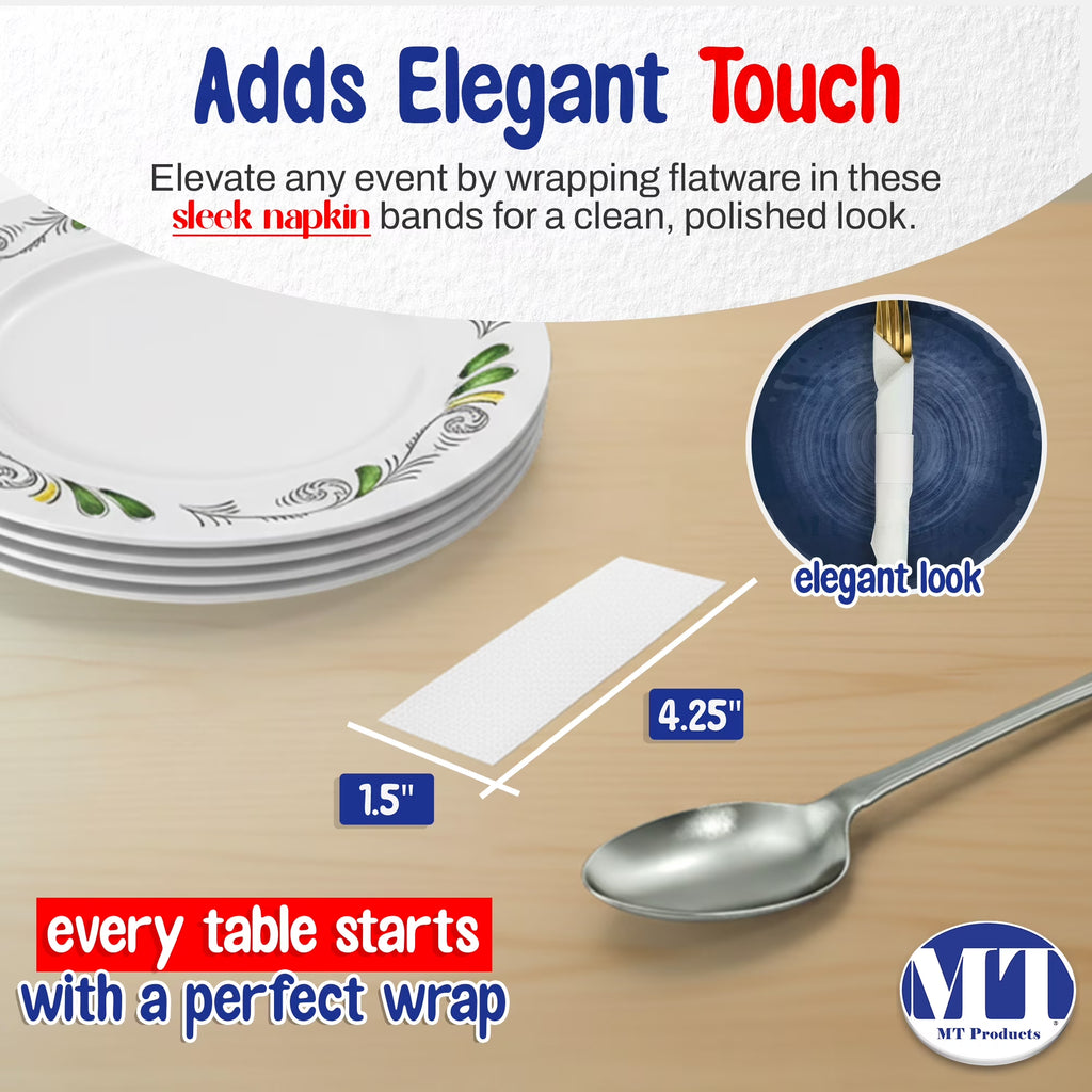 White Paper Napkin Self Adhesive Bands 1.5" X 4.25" - Pack of 750
