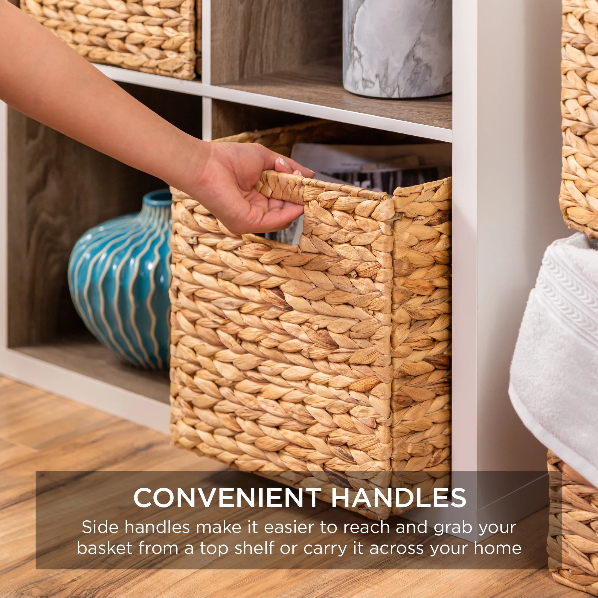 10.5X10.5In Hyacinth Storage Baskets, Set of 5 Multipurpose Collapsible Organizers - Natural